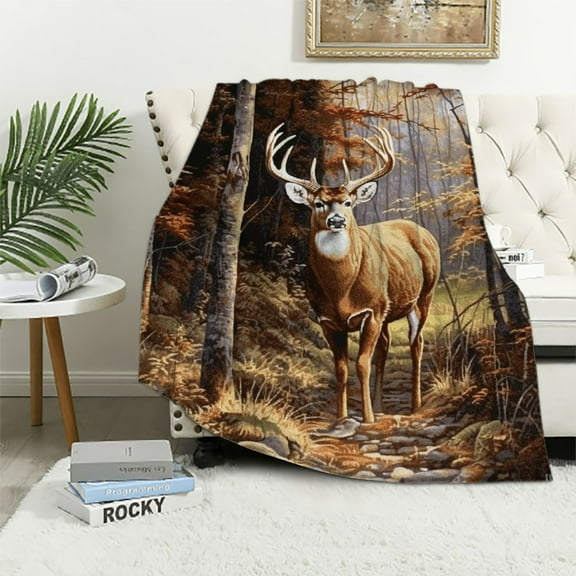 COMIO Bad Attitude Deer Blanket- Wildlife Lodge Cabin Gift Tapestry Throw Woven from Cotton