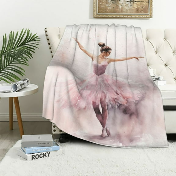 COMIO  Ballet Throw Blanket Pink Ballerina Girl Pattern Bed Throws for Kids Girls Music Dance Theme Flannel Blanket for Couch Sofa Cozy Luxury Bed Blankets, Throw Size