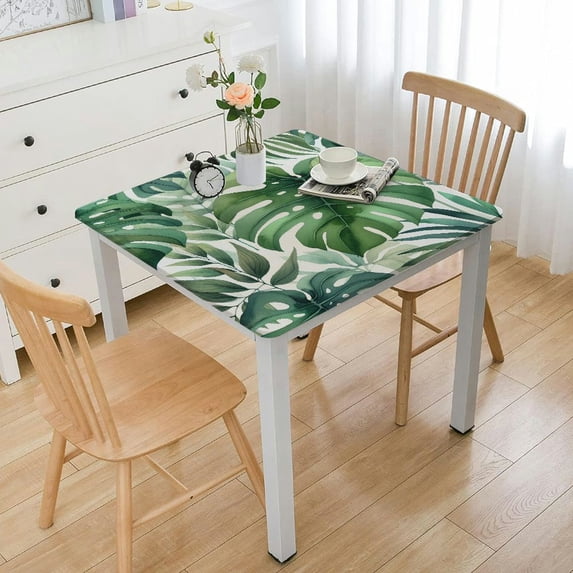 COMIO Banana Leaf Watercolor Banana Leaves Outdoor Fitted Square Tablecloth, 44in-60in White