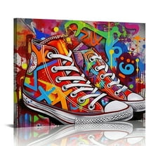 COMIO Banksy Canvas Wall-Art for Living Room - Fashion Wall Art - Graffiti Wall Decor Large Red Shoe Picture Ready to Hang