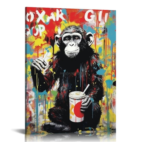 COMIO Banksy Monkey Street Graffiti Canvas Print Wall Art,-Follow Your Dreams Animal Canvas Art for Living Room Office Wall Decor Home Decoration Framed Ready to Hang,bedroom decor for men