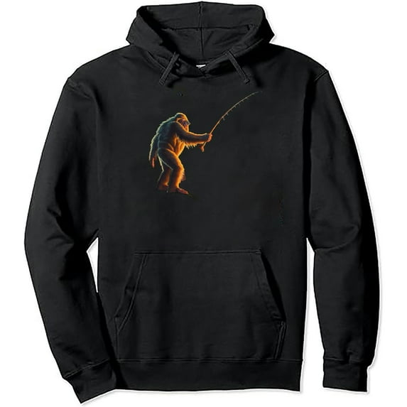 COMIO Bassquatch! Funny Fishing Outdoor Retro Pullover Hoodie, Long Sleeve