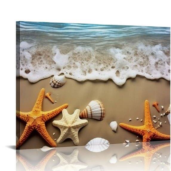 COMIO Bathroom Canvas Wall Art, Ocean Starfish Wall Decor Rustic Painting Ocean Beach Canvas Prints Framed Artwork for Living Room Bedroom Office Pictures Posters