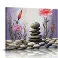 thumbnail image 1 of COMIO Bathroom Decor Canvas Wall Art Funny Bathroom Sign Wall Decor Zen Lotus Flower Stone Sand Spa Painting for Bathroom Yoga Room Purple Bathroom Artwork Framed 20x16 inch, 1 of 4