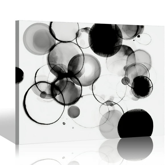 COMIO Bathroom Decor Wall Art Black and White Bubbles Prints Pictures Framed Canvas Artwork Wall Art for Bedroom Kitchen Office Modern Ink and Wash Painting Decorations