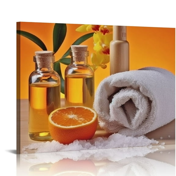 COMIO  Bathroom Decor Wall Art Orange Bathroom Wall Decor Floral Towel Bath Salt Orange Essential Pictures Canvas Relax Calm Painting Prints Modern Artwork Framed Home Bedroom Decoration