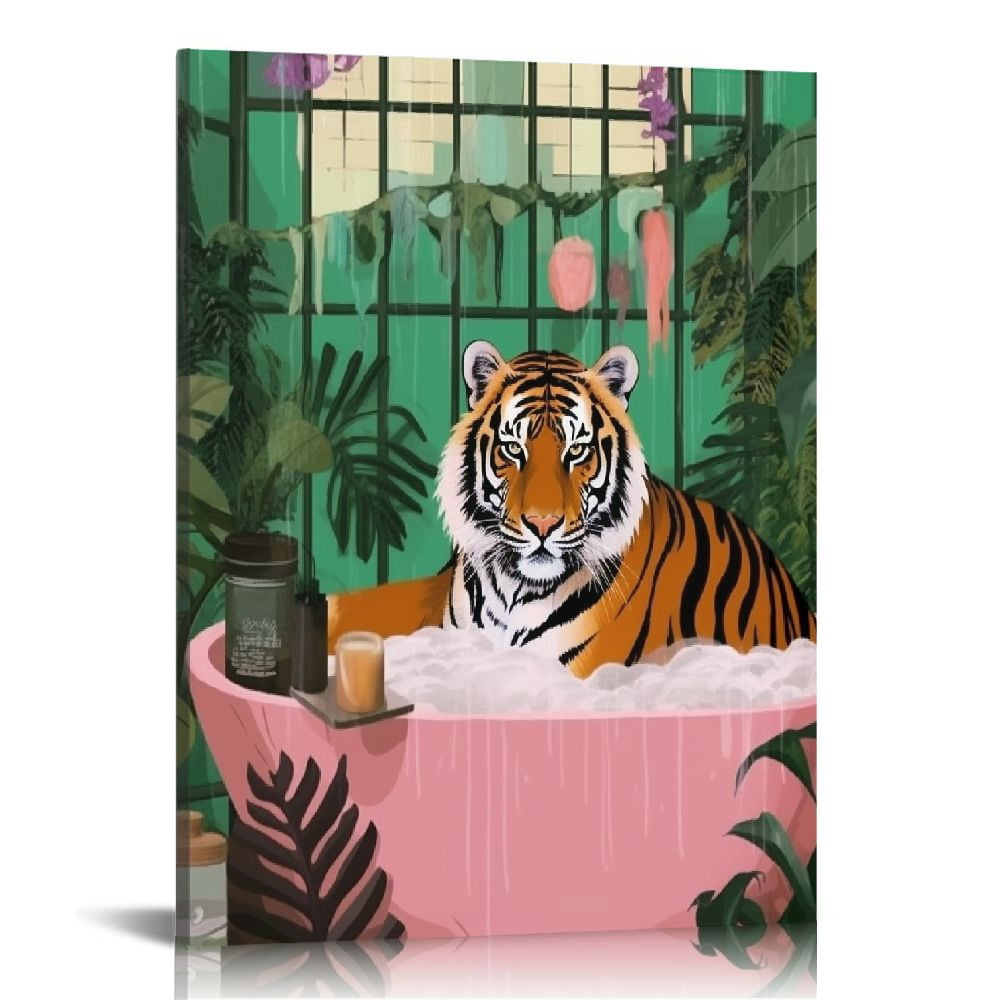 COMIO Bathroom Tiger in Bathtub Canvas Poster Painting Wall Art ...