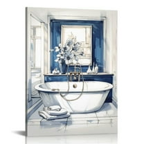COMIO Bathroom Wall Art Bath Tub Painting Picture Bathroom Wall Decor Framed Ready to Hang Deep Blue