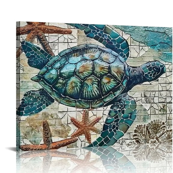 COMIO Bathroom Wall Art Beach Decor Ocean Sea Turtle Octopus Canvas Pictures Coastal Room Decor Teal Bathroom Accessories Vintage Whale Seahorse Poster Modern Nautical Painting Home Decorations