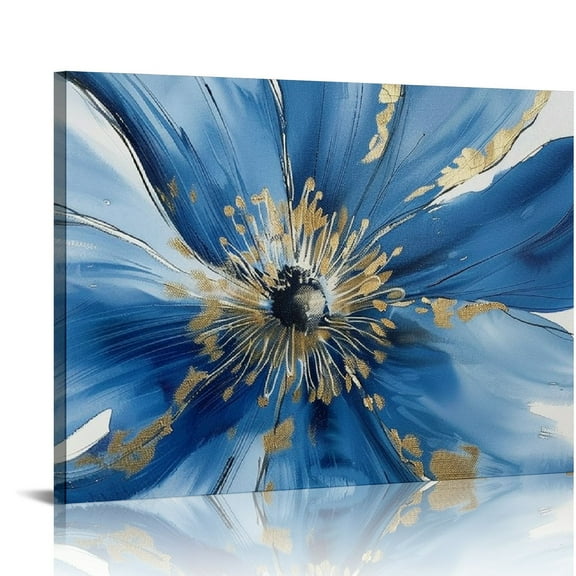COMIO  Bathroom Wall Art Navy Blue Floral Pictures Abstract Flower painting on Canvas Prints Gray Vintage Bedroom Walls Decor