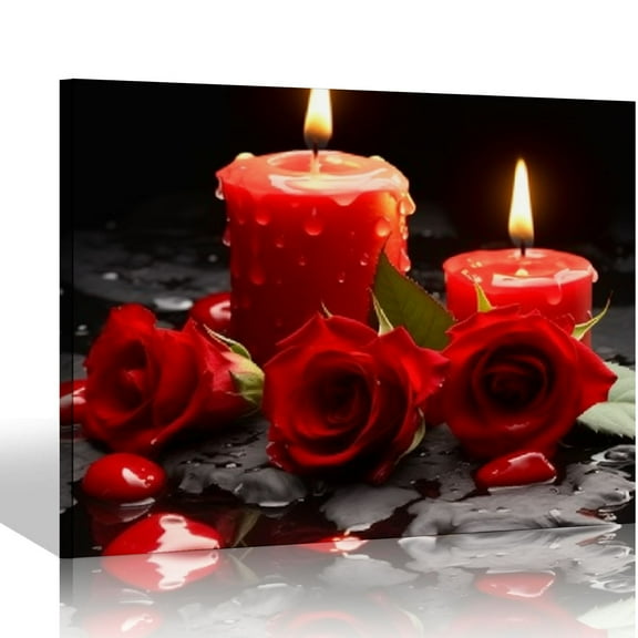 COMIO Bathroom Wall Art Rose Picture Black and Red Wall Decor Flower Canvas Prints Meditation Poster Framed Wall Art for Living Room Bedroom Accessories Room Décor Spa Stone 20x16in