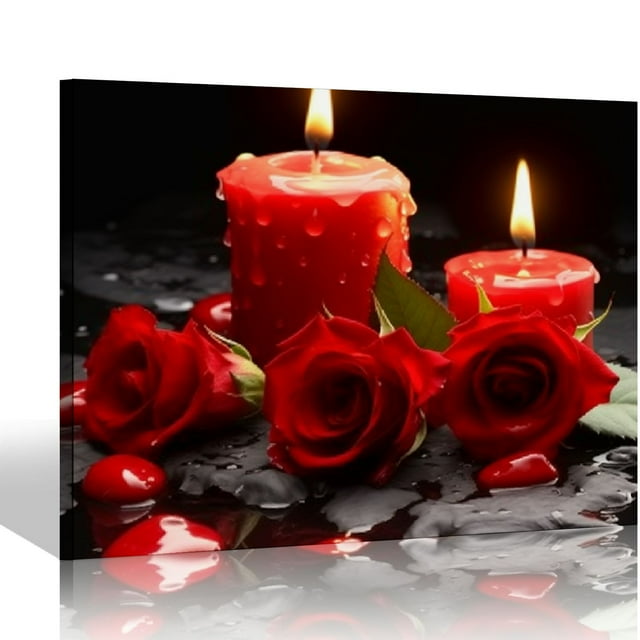COMIO Bathroom Wall Art Rose Picture Black and Red Wall Decor Flower ...