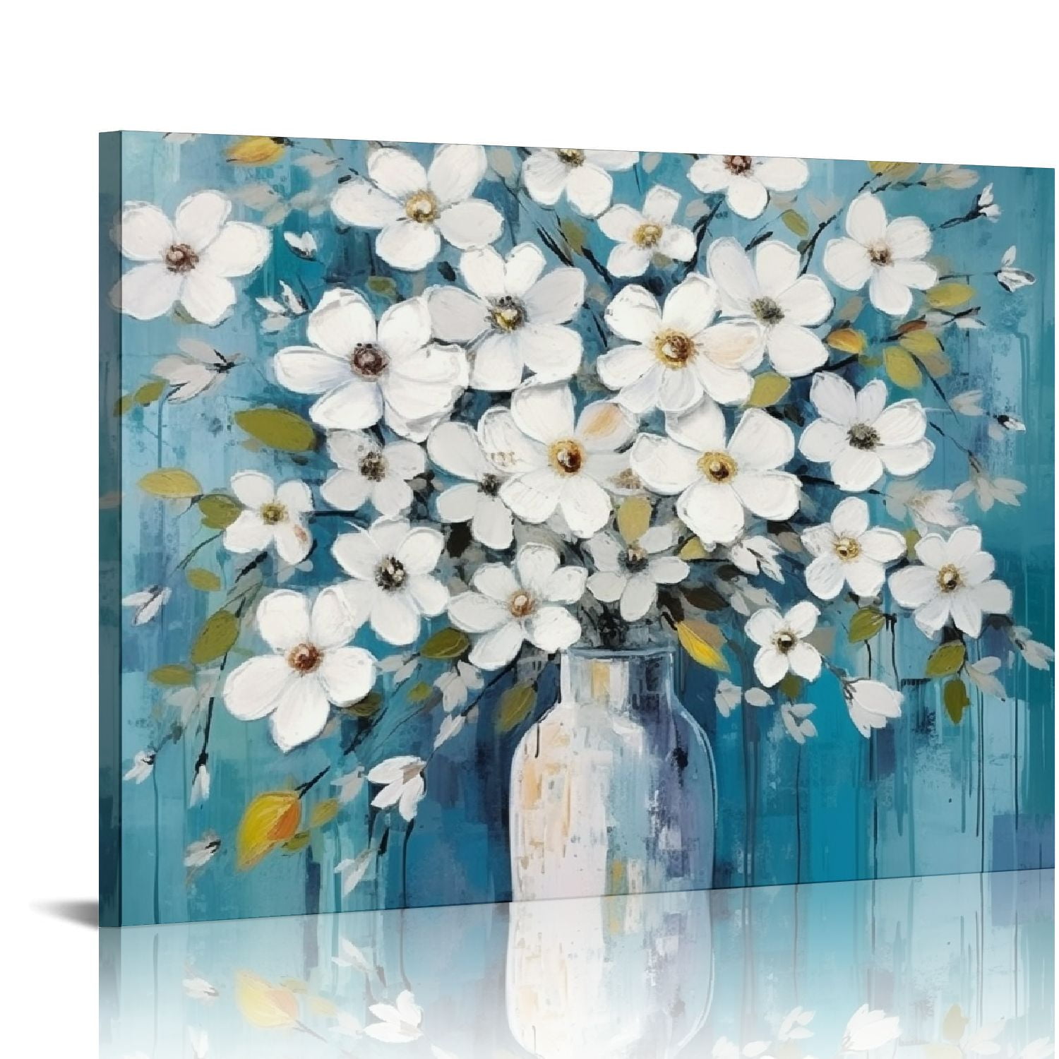 COMIO Bathroom Wall Decor Blue Flower Picture Artwork for Walls Blue
