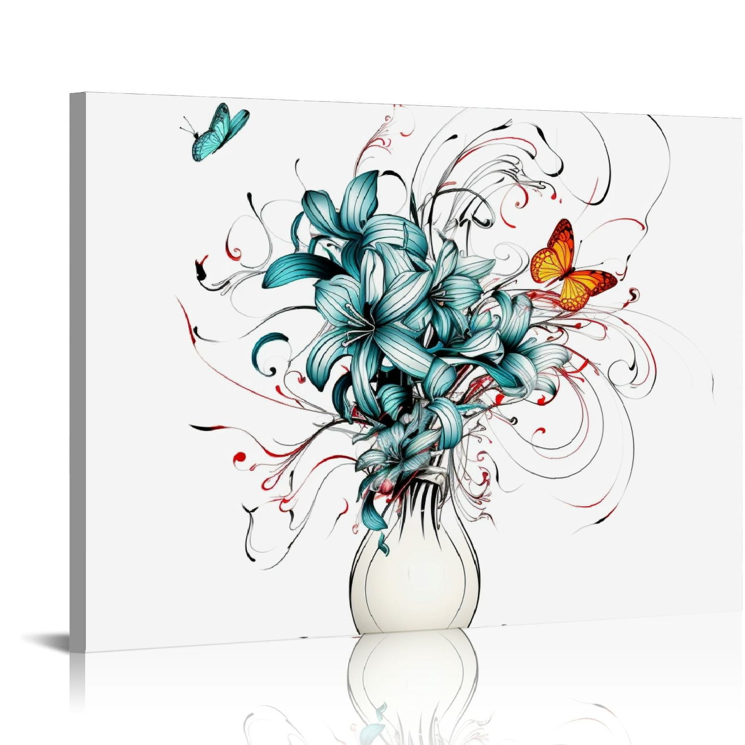 COMIO Bathroom Wall Decor Blue Flower Picture Artwork for Walls