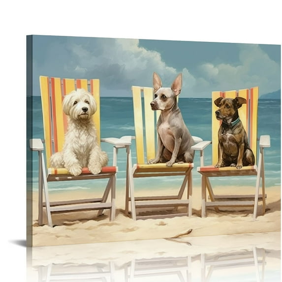 COMIO Beach Bathroom Decor Wall Art Funny Dog Bathroom Wall Decor Humor Dog Pictures Bathroom Canvas Painting Modern Decorations Framed Artwork for Bathroom Bedroom Living Room