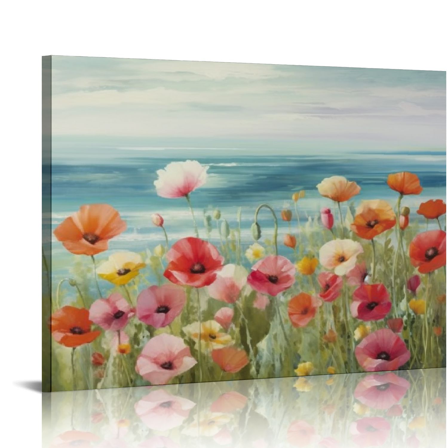 COMIO Beach Colorful Flower Canvas Paintings Poppies Wall Art Pictures ...