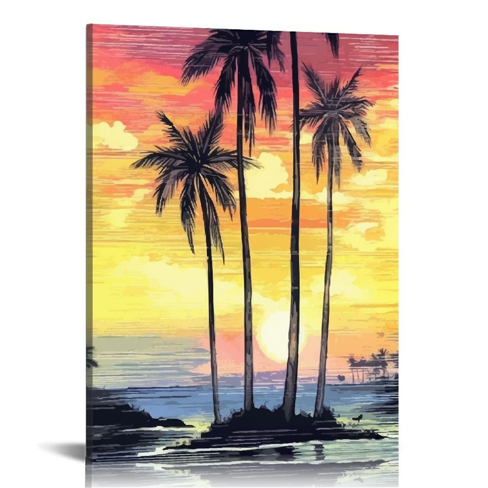 COMIO Beach Scene Wall Art Tropical Palm Tree Ocean Sunlight Modern Canvas Prints  Art Rustic Relaxing Landscape Artwork for Living Room Bedroom Gallery  Wrapped Ready to Hang 16x20in - Walmart.com, image size:1000x1000