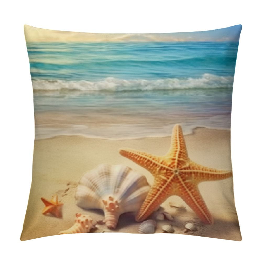 COMIO Beach Throw Pillow Covers Starfish Pillow Cases Coastal Pillows Seaside Decorative Throw