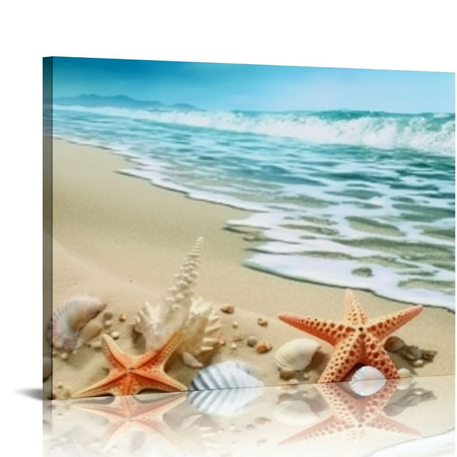 COMIO Beach Wall Art Bathroom Paintings Decor Seashell Starfish Nature