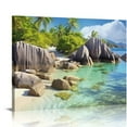 thumbnail image 1 of COMIO  Beach Wall Art Picture Wall Art Stone Coconut Trees on Sands Beach Seascape Scenery Painting Nature Picture for Bedroom Home Office Wall Decor, 1 of 4