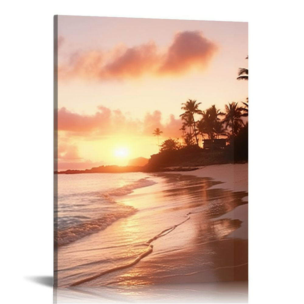 COMIO Beach Wall Art Sunset Bathroom Canvas Prints Ocean Waves Nature ...
