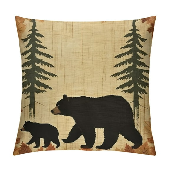 COMIO Bear Throw Pillow Cover Soft Wild Animal Cushion Cover for for Couch Sofa Rustic Cabin Country Nature Wildlife Bear Tree Yellow Brown Decorative Pillowcase Outdoor Pillows Cover
