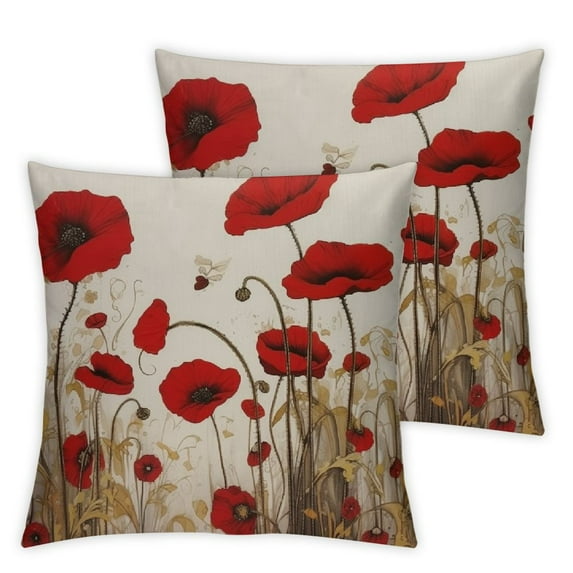 COMIO Beautiful Flower Poppy Pillow Case,Red Flower Cushion Cover Square Standard Home Decorative for Men/Women Red Brown 2pc