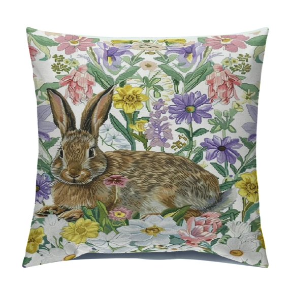 COMIO Beautiful Flowers Bunny Satin Pillowcase for Hair and Skin Pillowcase-Slip Cooling Satin Pillow Covers with Envelope Closure,Standard Size-Easter Decoration,Multicolored