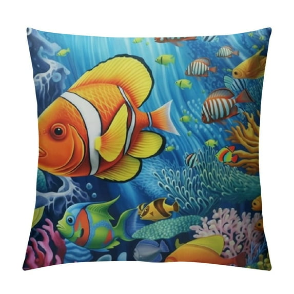COMIO  Beautiful Lovely Fishes Pillowcases Watercolor Marine Life Colorful Coral Painting Pillow Case Decorative Throw Pillow Cover for Home Sofa Office