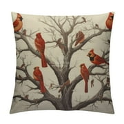 COMIO Beautiful Red Birds Pillow Covers Cardinals on Bare Brown Tree Branches Winter Christmas Decorative Throw Pillow Covers Cushion Case for Home Sofa Couch Decoration