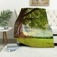 thumbnail image 1 of COMIO Beautiful Scenery Spring Meadow with Big Tree and Fresh Green Leaves Throw Blanket White, 1 of 6
