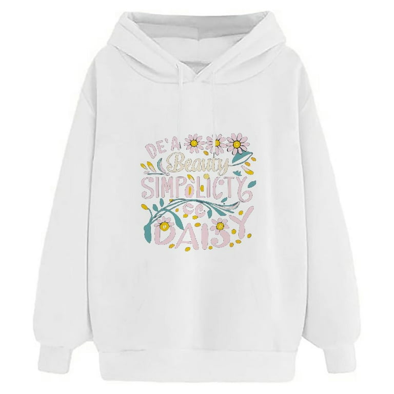 COMIO Beauty and Simplicity Essentials Hoodie Long Sleeve White Graphic Sweatshirt for Women White Walmart