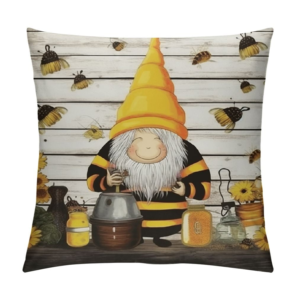 COMIO Bee Gnome Throw Pillow Covers , Sunflower Daisy Floral Pillow