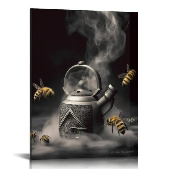 COMIO Bee Honeycomb Teapot Steam Black White Canvas Poster Bedroom Decor Sports Landscape Office Room Decor Gift,Canvas Poster Wall Art Decor Print Picture Paintings for Living Room Bedroom