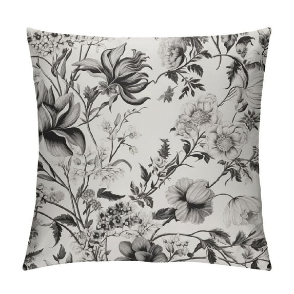 COMIO Beige and Black Floral Pillow Covers Vintage Brown Throw Pillow Covers Farmhouse Flower Outdoor Pillowscase Square Cushion Covers for Sofa Couch Bedroom Home Decor