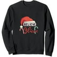 thumbnail image 1 of COMIO Believe Christmas Cute Santa Hat Candy Women Men Long Sleeve Shirt Gift, 1 of 3