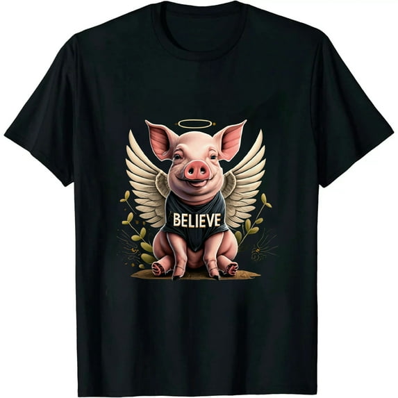 COMIO Believe Flying Pig With Wings Motivational Pigs Fly T-Shirt