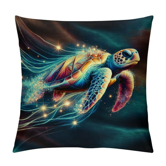 COMIO Big Sea Turtle Pillow Cases Wildlife Turtle in Blue Ocean Diving Nature Watercolor Painting Throw Pillowcases Cushion Cover Home Decor Pillow for Sofa Bed
