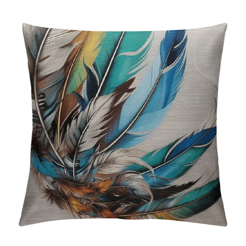 COMIO Bird Feather Throw Pillow Cover Teal Brown Turquoise Feather