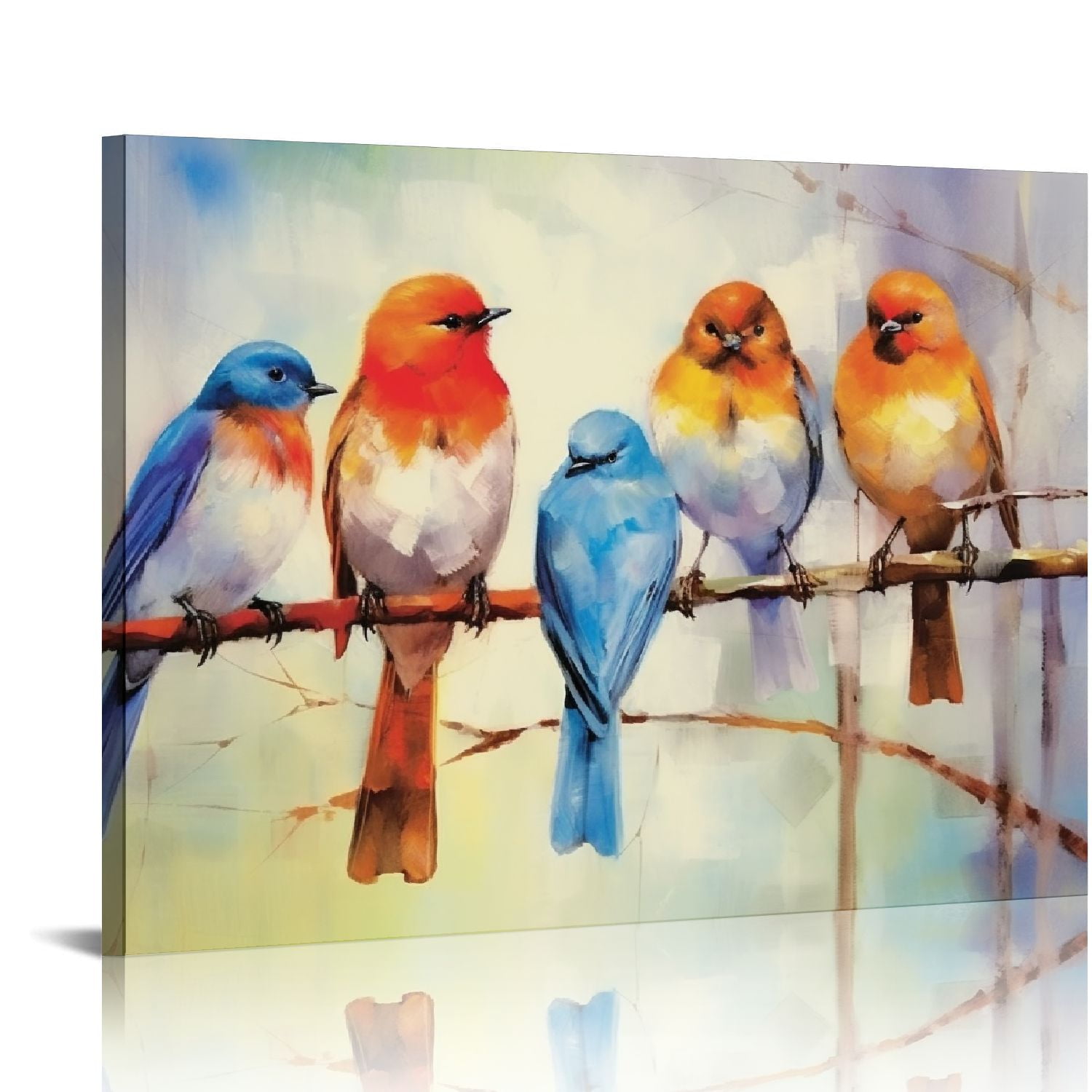 COMIO Bird Painting Wall Art Large Colorful Hummingbirds and Flower Branch Canvas Print Abstract