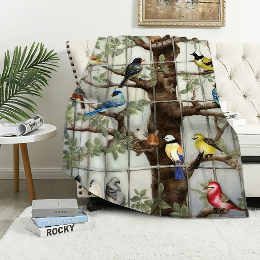 COMIO Birds Blanket Rustic Bird Throw Blankets Farmhouse Hummingbird