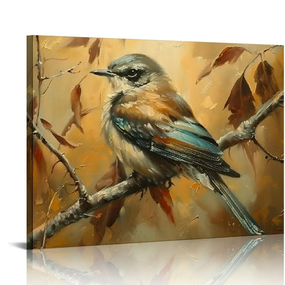 COMIO Birds Decor Wall Art Sparrow Branch Painting Animal Wall Decor Bird Living Room Wall Art Rustic Bird Canvas Painting Framed Artwork for Bathroom Bedroom Living Room Bedroom
