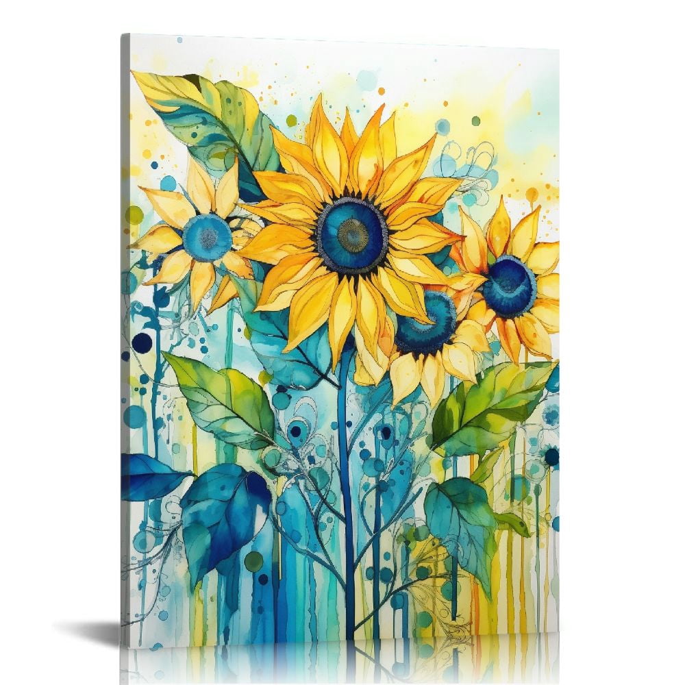 COMIO Biuteawal Abstract Flower Canvas Wall Art Blue and Yellow Floral ...