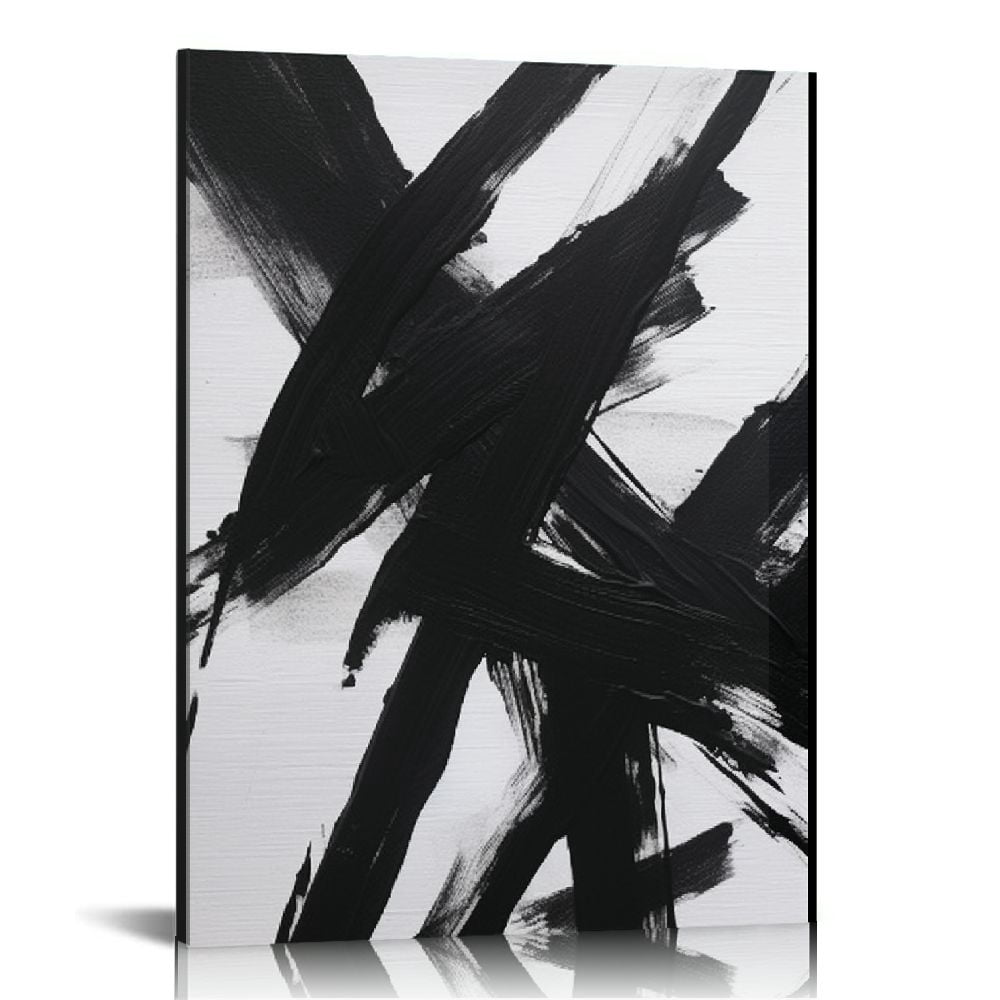 COMIO Black And White Abstract Wall Art - Black Painting Stroke ...