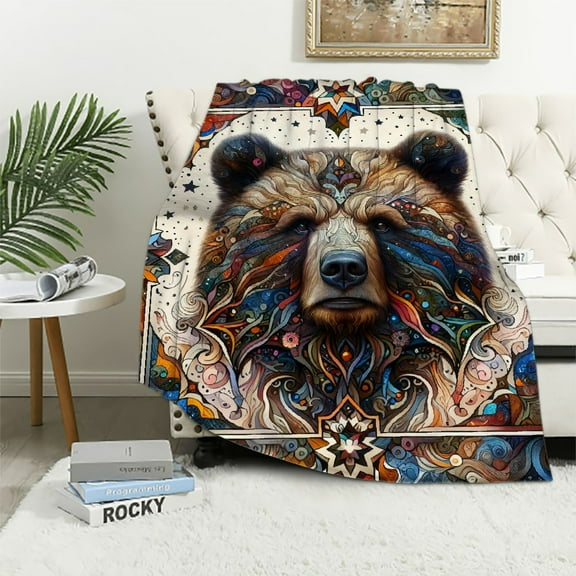 COMIO Black Bear Throw Blanket Farmhouse Rustic Brown Bear Decor Countryside Woodland Bear Lover Gifts Soft Cozy Plush Warm Flannel Bedding Blanket for Teens Adults Couch Travel