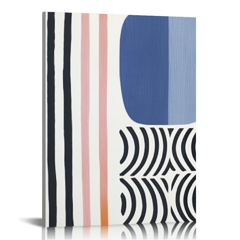 Picture of COMIO Black Blue and White Wall Art Canvas Set Mid Century Boho ...