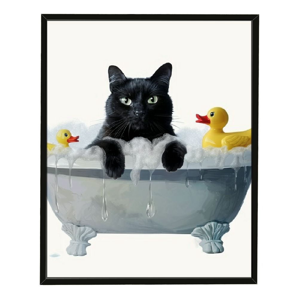 COMIO Black Cat Bathroom Art Prints- Cute Pet Cat In Bath and On Toilet ...