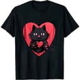 thumbnail image 1 of COMIO Black Cat Heart Valentines Day Cute Kitten Kitty Love V-Day T-Shirt, 1 of 3