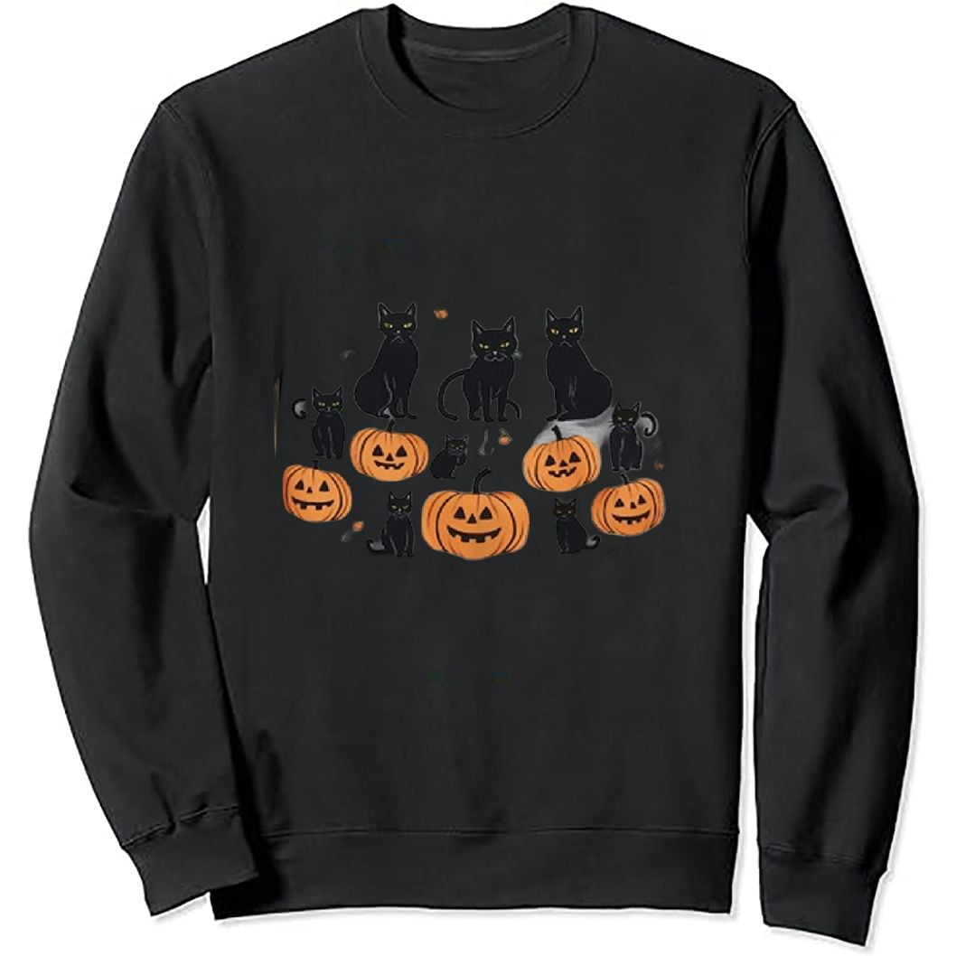 COMIO Black Cat Pumpkin Sweatshirt Women Spooky Season Pullover