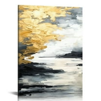 COMIO Black and Gold Abstract Canvas Wall Art Gold Foil Abstract Canvas Painting Black Gold Grey Abstract Wall Art for Home Decor Grey and Gold Artwork Black and White Grey Abstract Art 12x16in